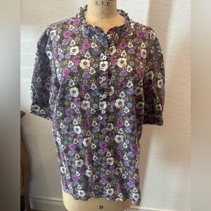 Talbots cotton Purple and Pink Floral Blouse